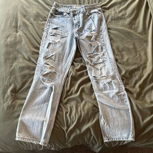 Gilded Intent Light Blue Distressed Straight Leg Jeans
